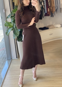 SAIA MIDI PLISSADA MARROM - comprar online