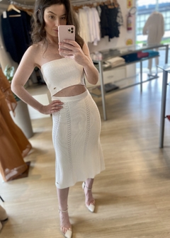 SAIA MIDI TRICOT TRANÇADA OFF WHITE - comprar online