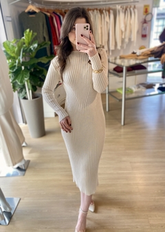 VESTIDO ALGODÃO CANELADO BEGE - comprar online