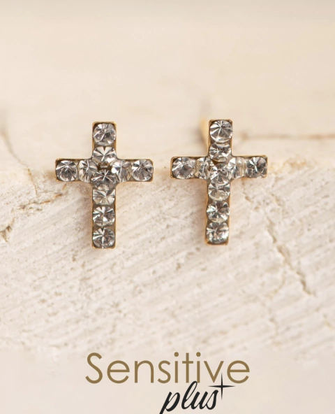 Brinco studex Sensitive Plus Cruz Cravejada (original) 24k