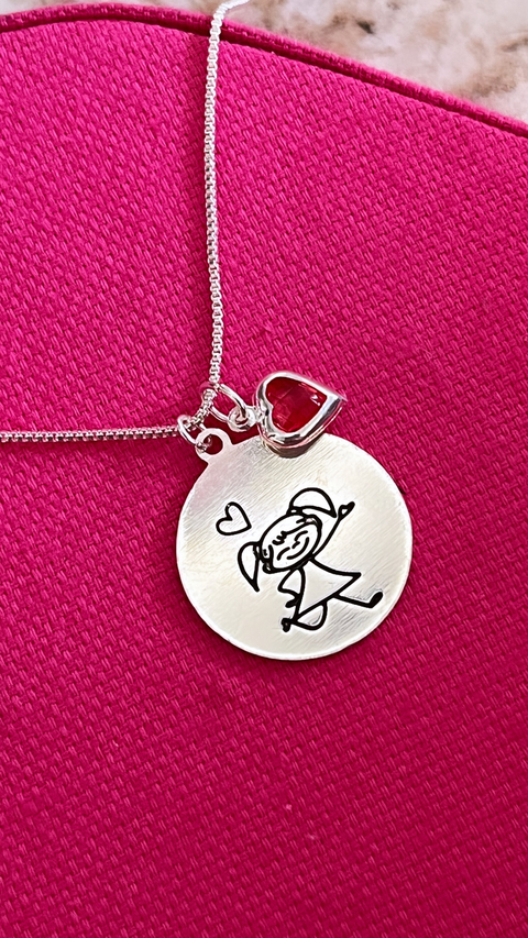 COLAR MEDALHA MENINA CORAÇÃO ROSA