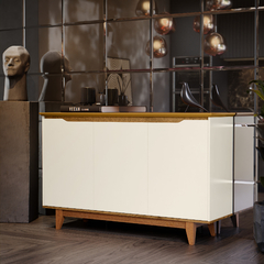 Aparador Buffet Armário 3.P Flow Sala Hall Jantar Off/Freijó (51555) - VirtuoShop