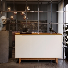 Aparador Buffet Armário 3.P Flow Sala Hall Jantar Off/Freijó (51555) - VirtuoShop
