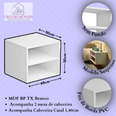 Conjunto Quarto 2 Mesas De Cabeceira Com Painel de Cabeceira De Cama casal1,40cm