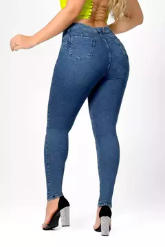 CALCA JEANS SKINNY MODELADORA CINTURA ALTA LEVANTA BUMBUM COM DESTROYED - AZUL - VOGANE