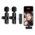 Microfone lapela sem fio Bluetooth para iPhone, com dois microfones e um adaptador, em uso com smartphone.