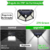 Luminária solar recarregável com 100 LEDs, mostrando ângulo de 270 graus de iluminação e comparação de brilho com 28 LEDs.