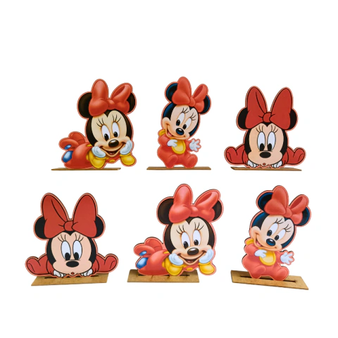 Kit Display de Mesa 6 Peças Para Festa Minnie Baby Vermelha MDF