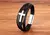 Imagem do Pulseira de couro de aço inoxidável para homens, clássico e luxuoso