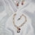 Conjunto Pulseira Cadeado e Brinco com Zircônia Coração Vermelho