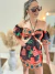 macaquinho feminino verão estampado preto modelo ciganinha