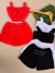 Conjunto verão infantil e juvenil menina laço croped + short corrente vermelho preto branco - loja online