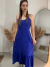 vestido midi feminino azul royal botão verão alcinha com bojo - Elegance Store