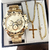 "Estilo Elevado: Conjunto Relógio Masculino + Corrente Cruz e Pulseira Banhados a Ouro 18k!" - comprar online