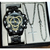 "Estilo Elevado: Conjunto Relógio Masculino + Corrente Cruz e Pulseira Banhados a Ouro 18k!" - comprar online