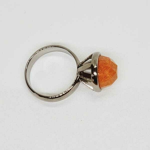 Anel Bubble Pedra Natural Feldspato Laranja