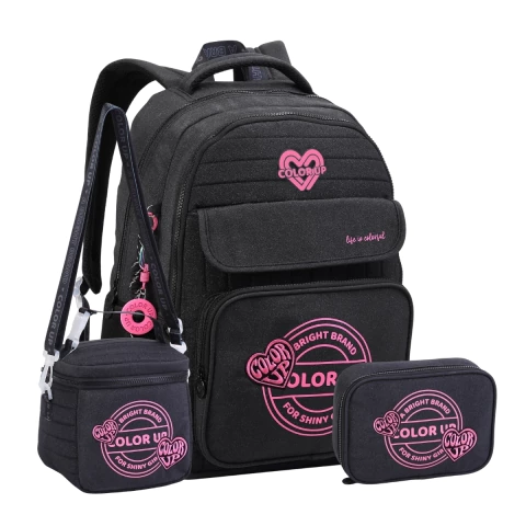 Kit Mochila Costas Color Up Lancheira Estojo Escolar Glitter