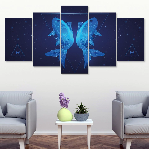 Quadro Decorativo Mosaico Horoscopo Peixes Signos 158x65