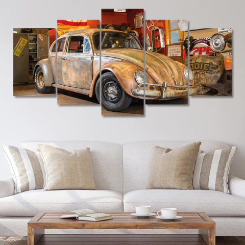 Quadro Decorativo Mosaico Fusca Vintage Garage 158x65
