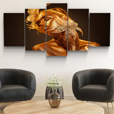 Quadro Decorativo Mosaico Salao Beleza Dourado Preto 158x65