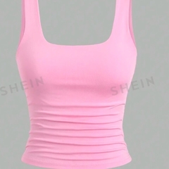 Top de tirantes plisado de unicolor casual para mujer, verano - Yoa Sales Havana