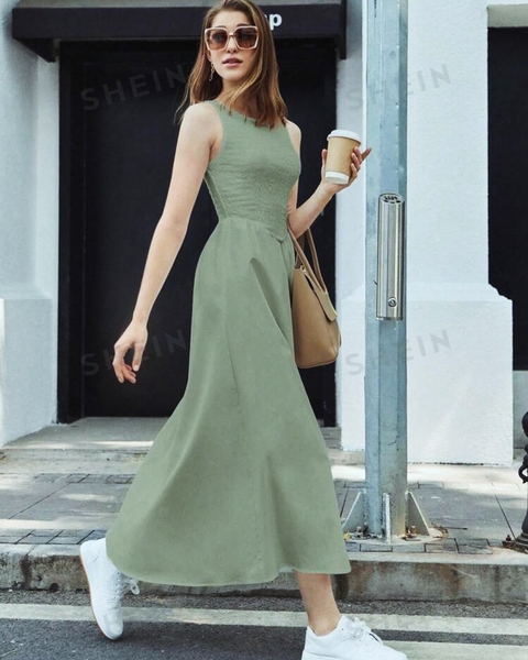 Vestido casual de mujer de verano con unicolor sin mangas