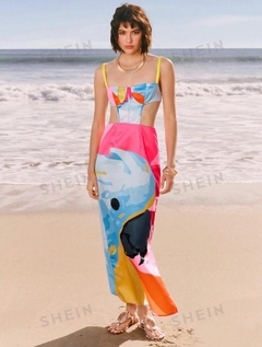 Eva Novielli Vestido estampado de loro con recortes