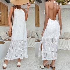 SHEIN VCAY Vestido De Espalda Descubierta Halter Con Bordado Hueco Y Color Sólido