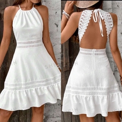 Vestido Anudado Hueco Con Espalda De Encaje De Patchwork Para Mujer