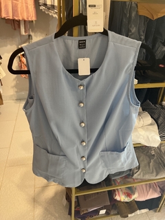 Conjunto azul botones con perlas
