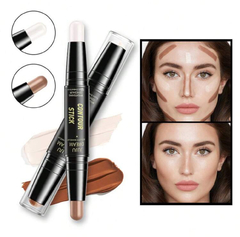 Stick de contorno de doble punta de uso dual, resaltador de rostro y sombra de nariz para contornear, cubrir marcas de acné y ojeras oscuras, iluminan