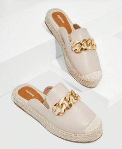 Styleloop Alpargatas planas con adorno de cadena para mujer en color beige para vacaciones, en oferta para el verano - Zapatos con estilo bohemio, vin
