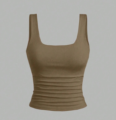 Top de tirantes plisado de unicolor casual para mujer, verano en internet