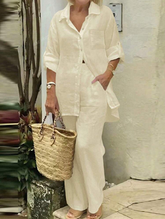 Conjunto de 2 piezas: Cárdigan casual de cuello polo apto para primavera, verano y otoño, con unicolor elegante, ideal para playa, viajes, trabajo - comprar en línea