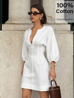 Vestido mini para mujer, de unicolor, de manga larga, simple y de moda, adecuado para el verano - comprar en línea