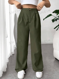 Pantalones Largos Regulares De Pliegues De Color Sólido en internet
