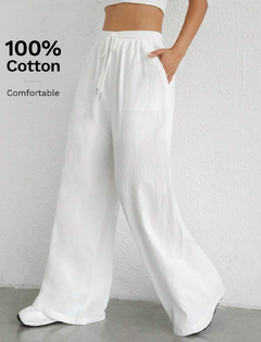 Pantalones de pierna ancha con cintura con cordón - comprar en línea