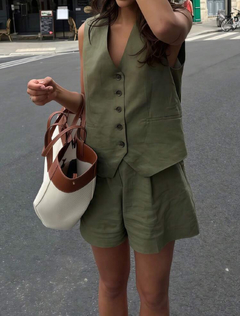 Conjunto casual de 2 piezas para mujer, con chaleco y shorts de unicolor para ir y venir en internet