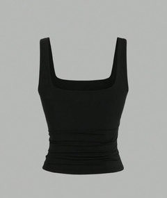 Top de tirantes plisado de unicolor casual para mujer, verano en internet