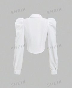 Sweetra Camisa de unicolor con ajuste entallado y mangas gigot, para mujer, primavera/verano, informal - comprar en línea