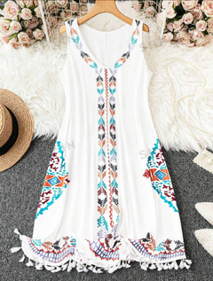 Vestido informal de mujer de línea A holgado con estampado de flecos, para verano