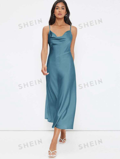 SHEIN BIZwear Vestido lencero de cuello desbocado unicolor ropa de trabajo