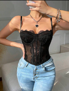 EZNV Top corto interior de corsé con aros y acabado de encaje sin costuras de moda