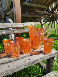 Jarra con 5 Vasos, Carnival Glass
