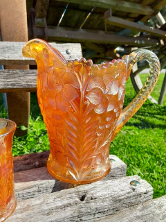Jarra con 5 Vasos, Carnival Glass - Antiguedades JOE