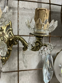 Par de Apliques de Pared en Bronce con Caireles de Vidrio - Antiguedades JOE