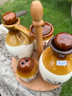 Aceitero, Vinagrero, Salero, Pimentero y Mielero ~ Cerámica - Antiguedades JOE