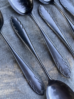 12 Cucharas Postre Ac. Inox. Johnson Trabajadas - Antiguedades JOE