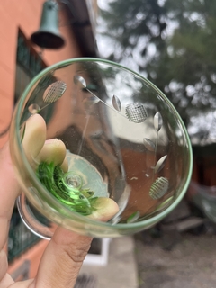 6 Copas de Vidrio Verde Talladas - tienda online