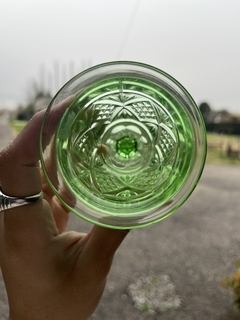 6 Copas de Vidrio Verde Talladas - tienda online